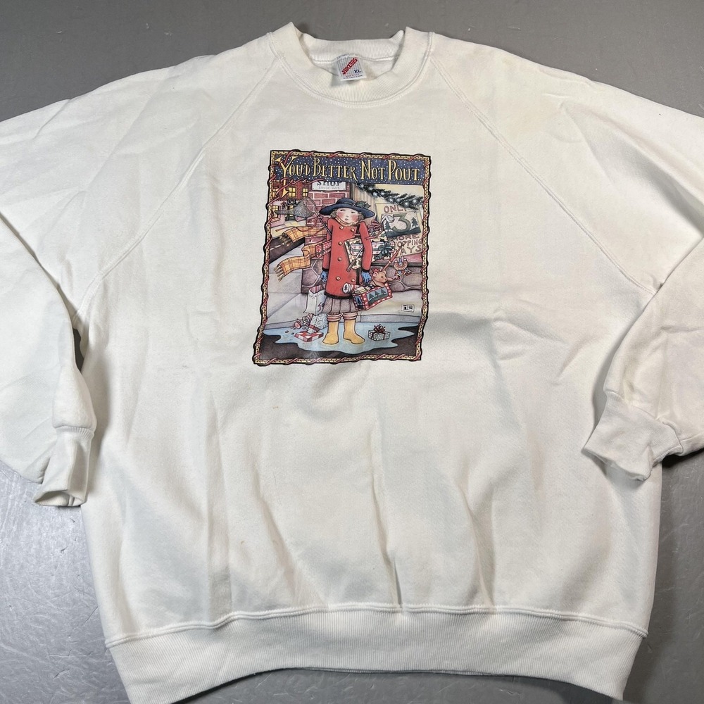 Vintage Mary Engelbreit You Better Not Pout Sweatshirt Mens Extra Large USA 90s